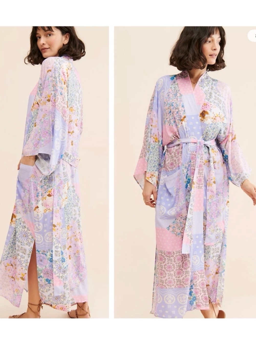 Free People X Spell Cha Cha Maxi Robe Womens M/L Pastel Patchwork Gypsy